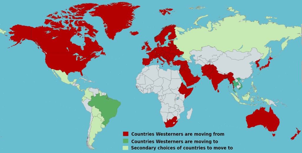 Global map of countries , which are best to retire to