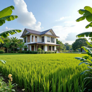 Ai image large home in country - rice field