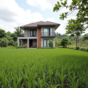 Large house in countryside with Rice field